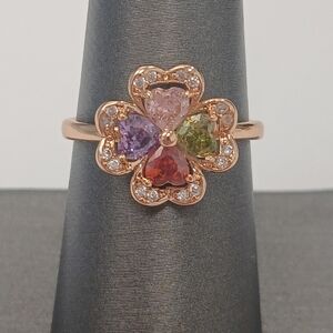 New 18k Rose Gold Plated Multi-Color Clover Gemstone Ring Size 7.5